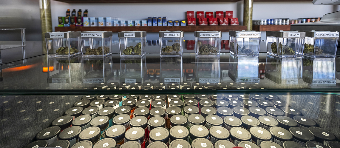 Cannabis products display at HR Dispensary